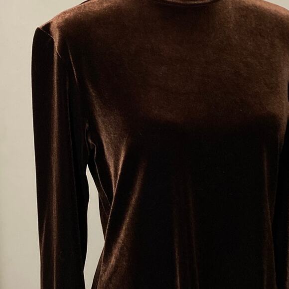 Women's Blouse Velvet Velour Chocolate Brown Top Long Sleeve Holiday Earth Tone - Picture 3 of 10